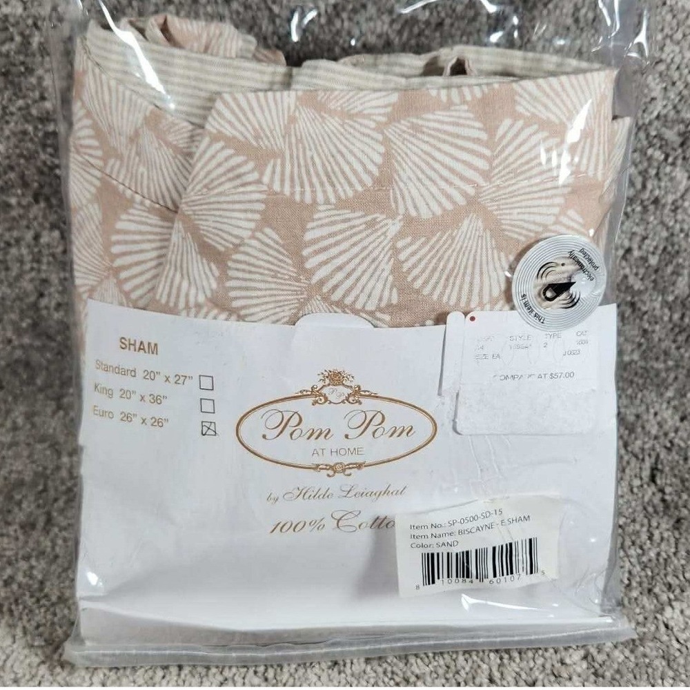 Pom Pom at Home by Hilde Leiaghat Biscayne Sand Shells Euro Sham Cotton 26x26